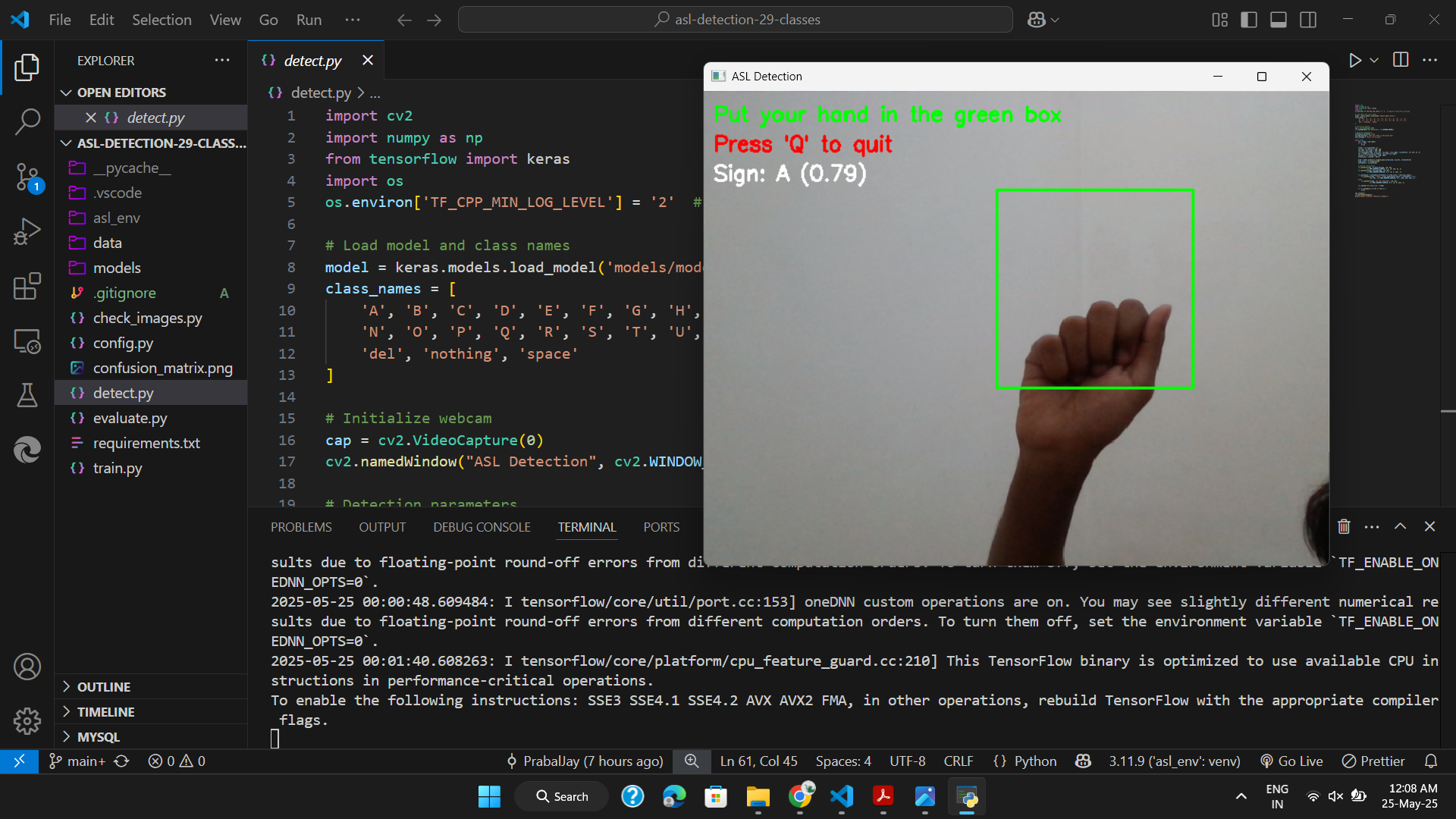 ASL 'A' detection